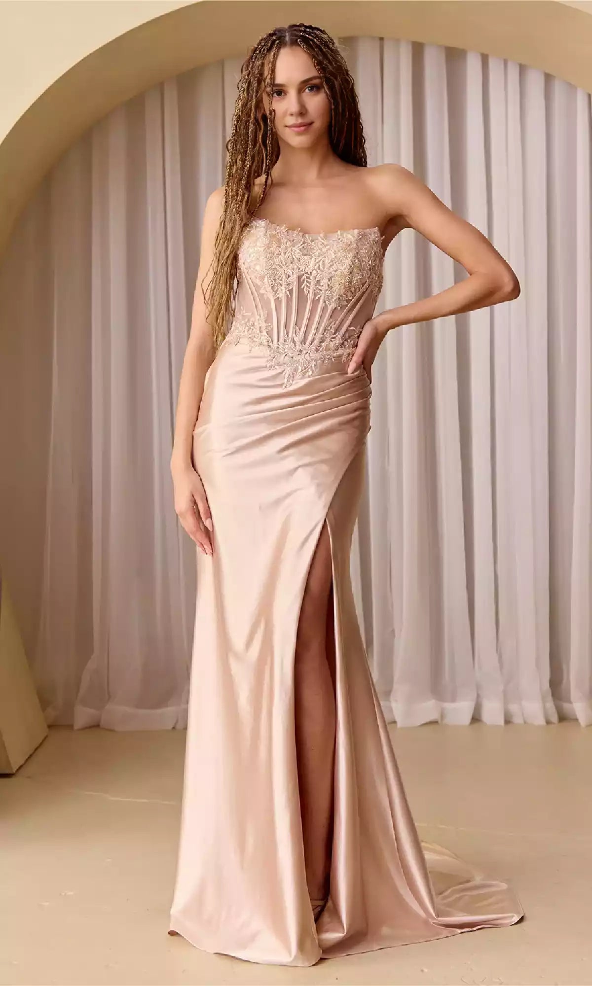 Charming lace up off shoulder long embellishment with see through tight corset lace up back slit Prom Dresses
